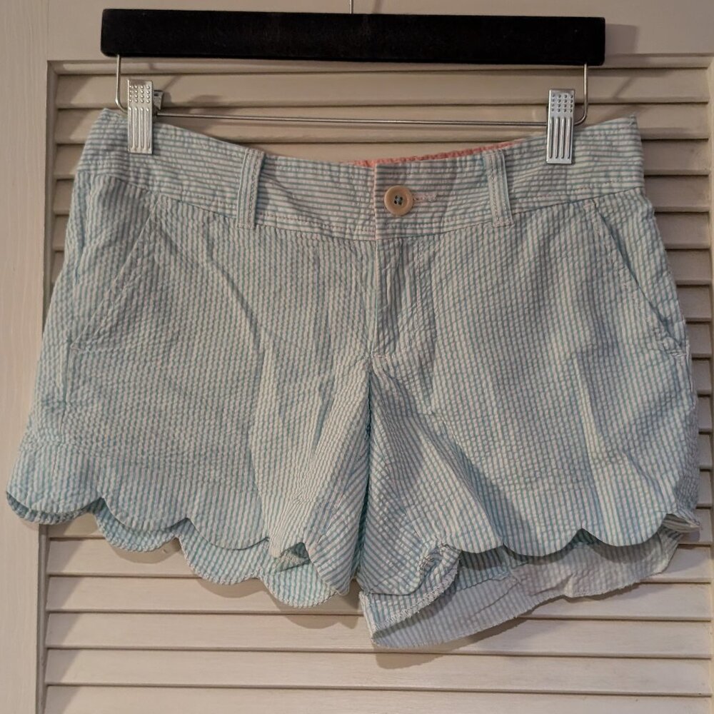 Lilly Pulitzer Buttercup Scalloped Aqua Striped Shorts | Size 00